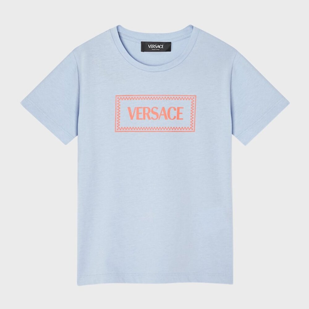 Versace Logo Tshirt unisex kids size 8 light blue